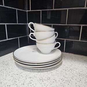 Set of Four Vintage Porcelain Teacups and Saucers